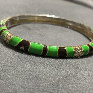 Silver, Green, and Black Bangle with Rhinestones